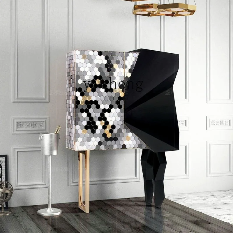 HYS  light luxury high-end villa living room against the wall modern creative design patch decoration side cabinet