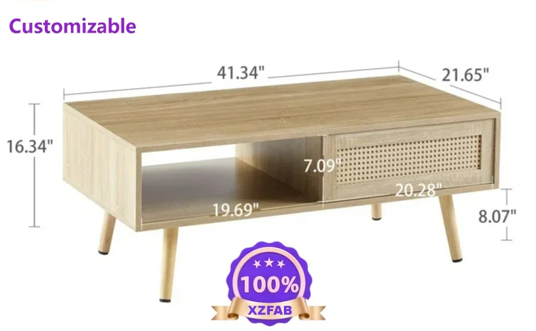Factory Direct 2026 Tavolino da caffè in rattan di legno con cassetto Tavolo portaoggetti in legno per soggiorno Tavolo da tè