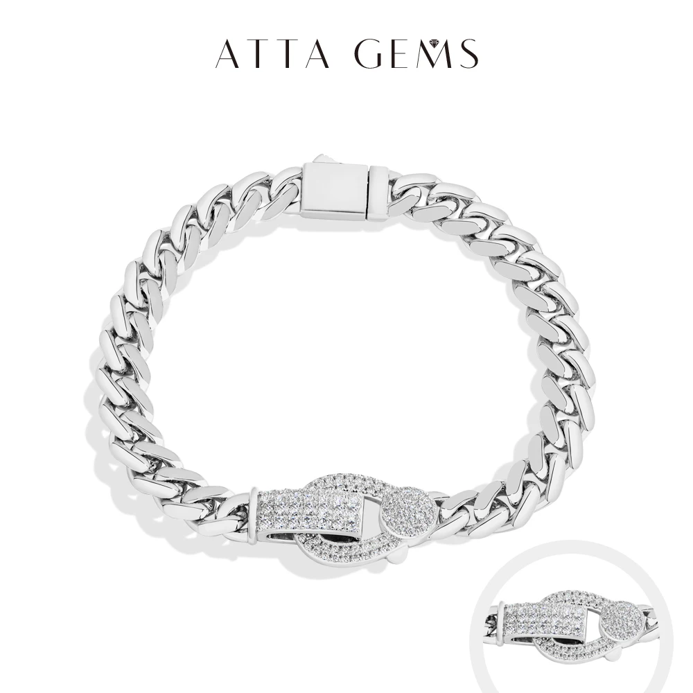 

ATTAGEMS New Cuban Bracelets For Men D VVS1 Moissanite s925 Sterling Silver 18k Gold Plated Fashion Hip Hop Wrist Jewelry Gifts