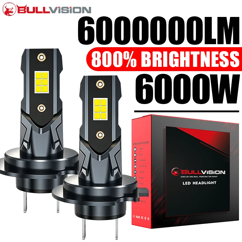 6000W H7 LED Headlight Bulbs CANBUS Error Free 6000000LM Super