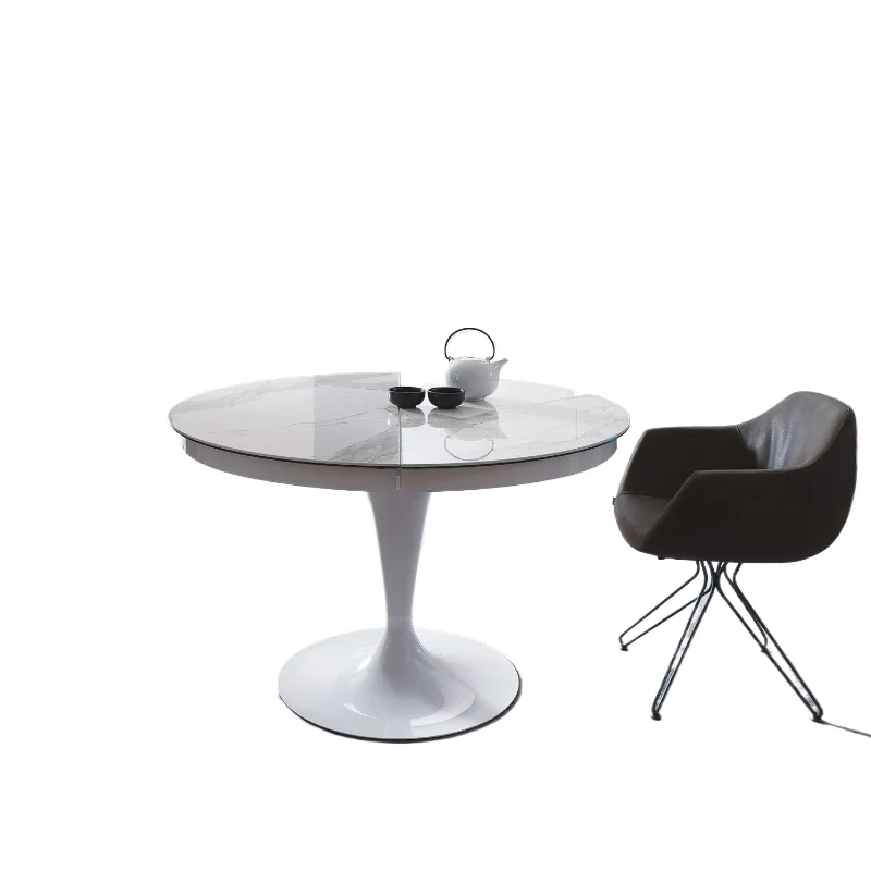

Large dining table round table for 15 people, small apartment foldable retractable rock slab dining table, light luxury