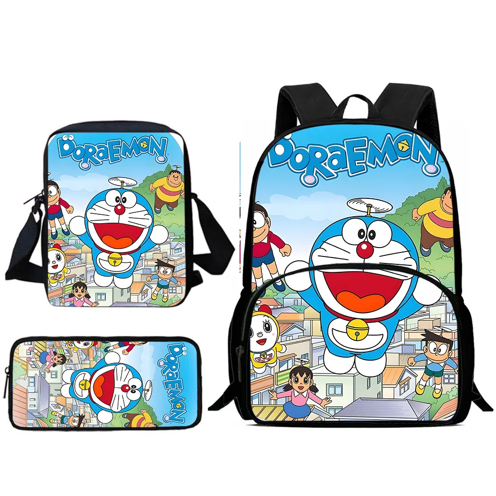 3Pcs Set Cute For D-Doraemons Child Backpacks Shoulder Bag Pencil Case Pupil Large Capacity School Bags for Boys Girls Best Gift