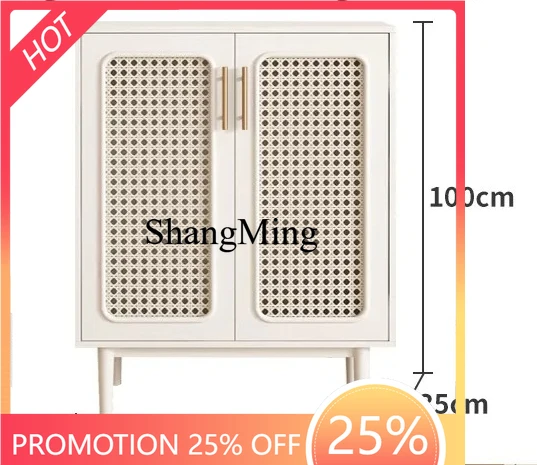

ZYYcream wind rattan shoe cabinet against wall entrance living room sofa partition large capacity wind storage shoe rack