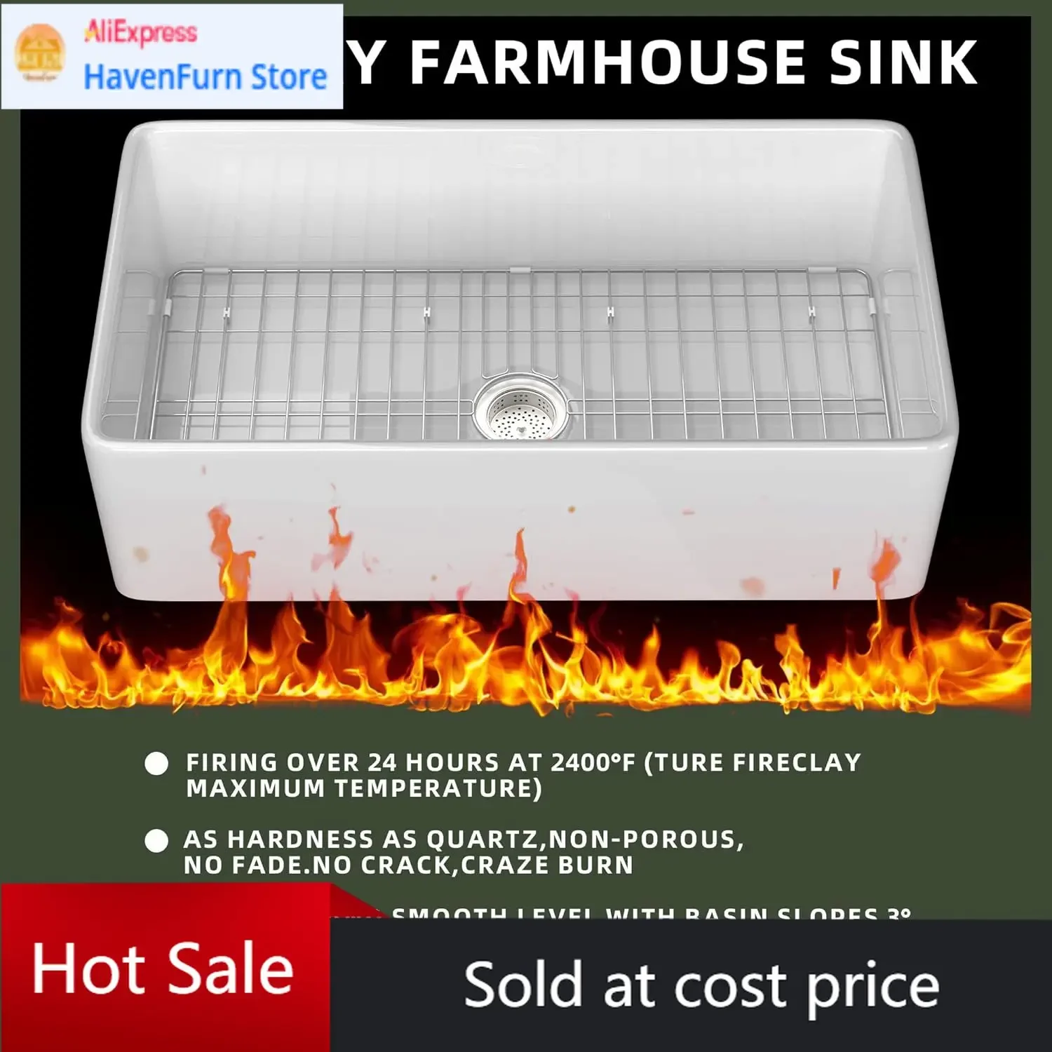 

Activity price30 Inch Farmhouse Kitchen Sink Fireclay Apron Front Single Bowl Undermount Drop In Reversible Deep Basin Heavy Dut