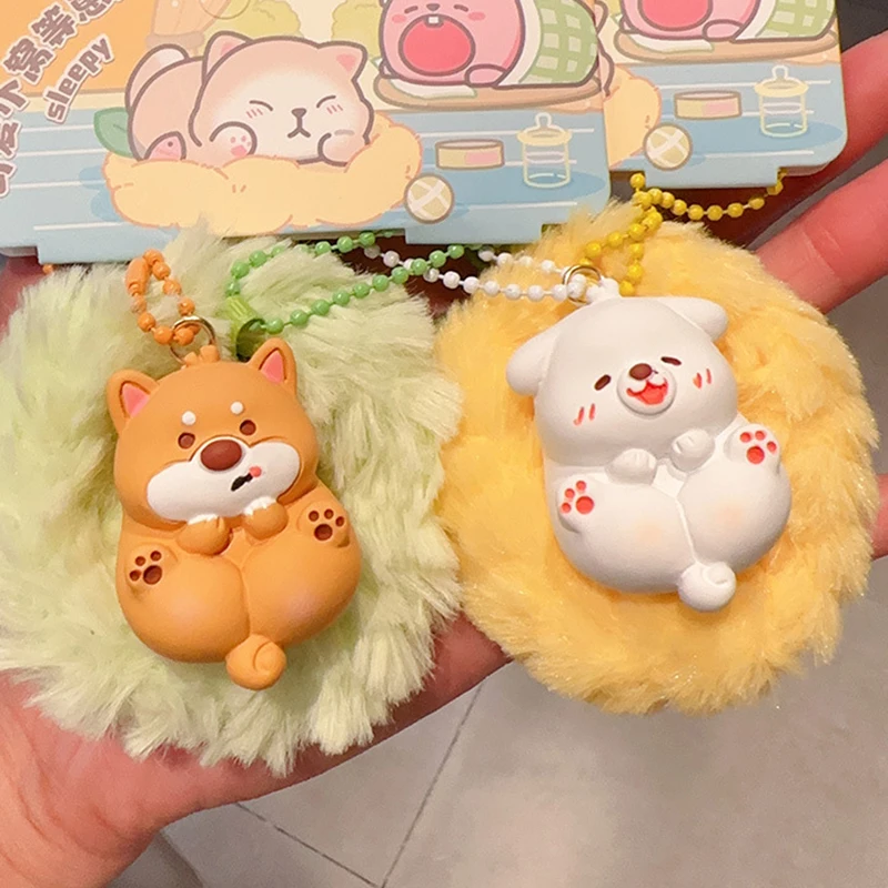 Creative Cartoon Cute Puppy with Litter Plush Keychain Fun Girls Cute Backpack Decoration Charm Lovely Dog Doll Car Keyring Gift