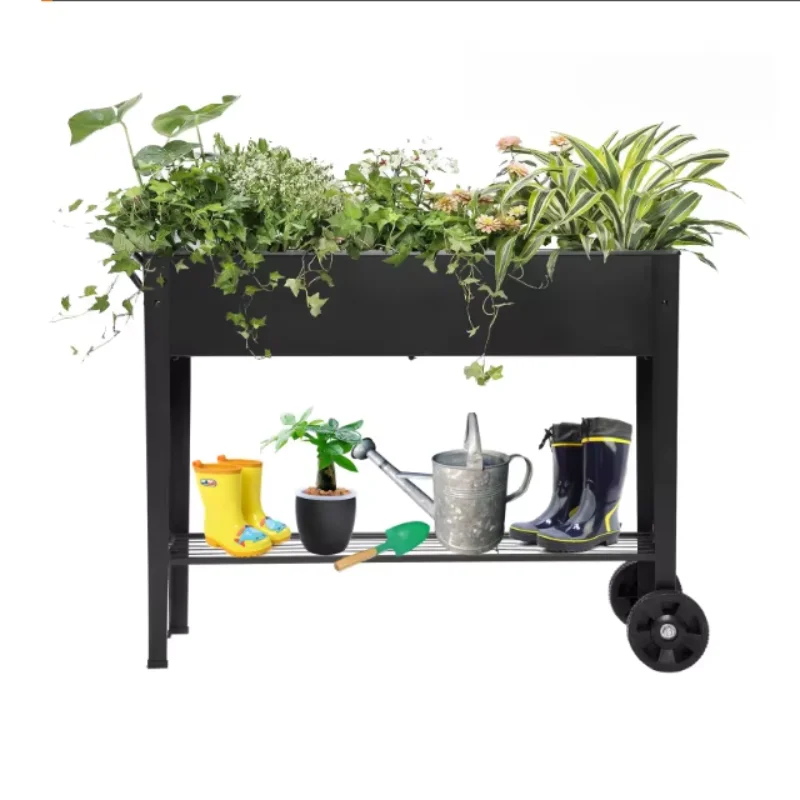 

Factory Cheaper Price Raised Garden Bed Metal Mobile Elevated Planter Box with Wheels and Storage Shelf for Outdoor Planting