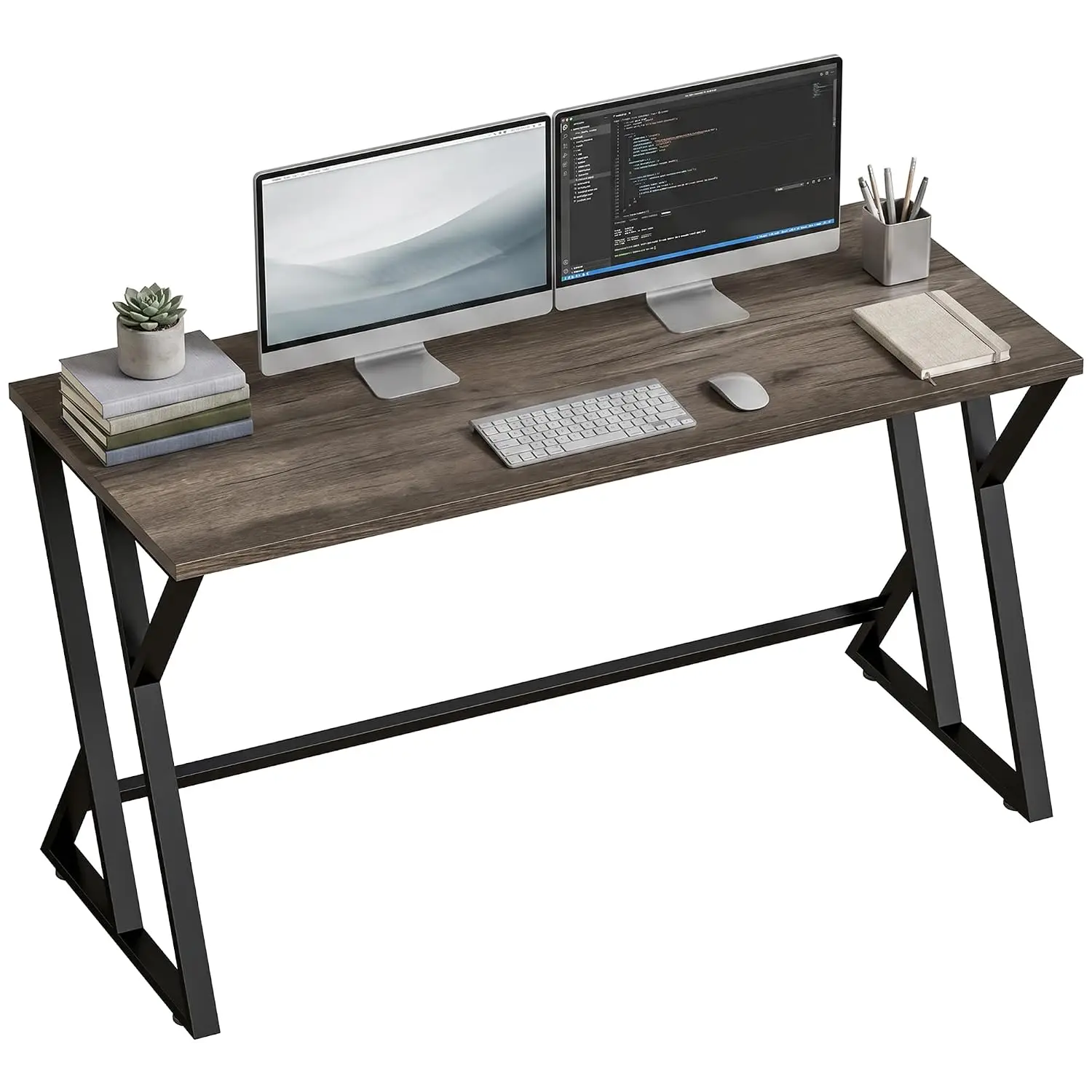 55 Inch Computer Desk Industrial Z-Shaped Metal Leg Distressed Gray, Customized