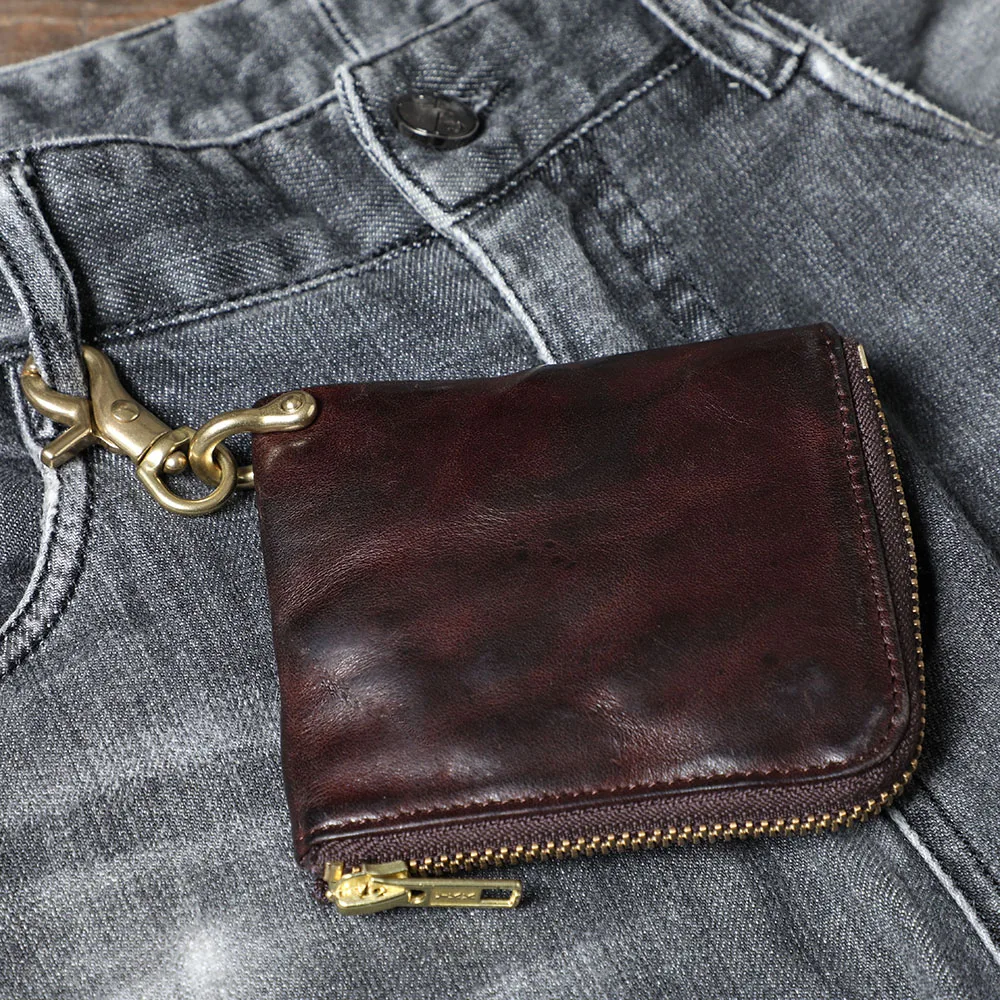 S.WORKER Vollnarbenleder Vintage-Kartenhalter Retro Mini-Münzbörse Tragbare Tasche Kurze Geldbörse – Detail 17