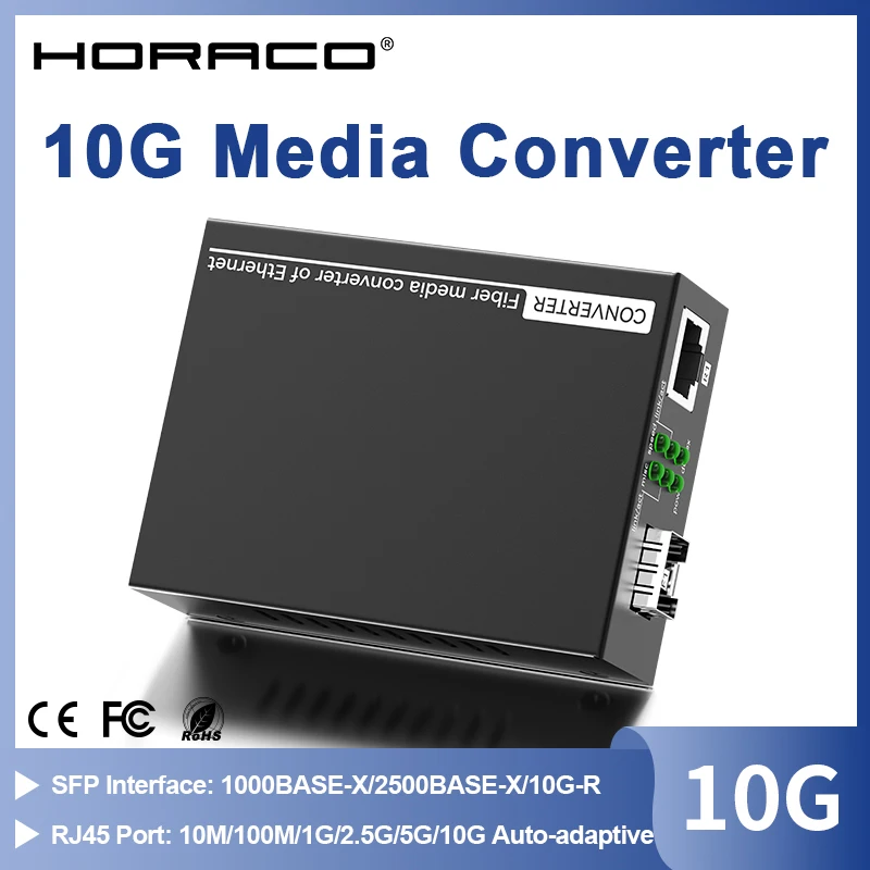 10G SFP+ to RJ45 Media Converter RJ45 to SFP+ 10/100/1000M/2.5G/10G Adaptive Ethernet Converter Transceiver