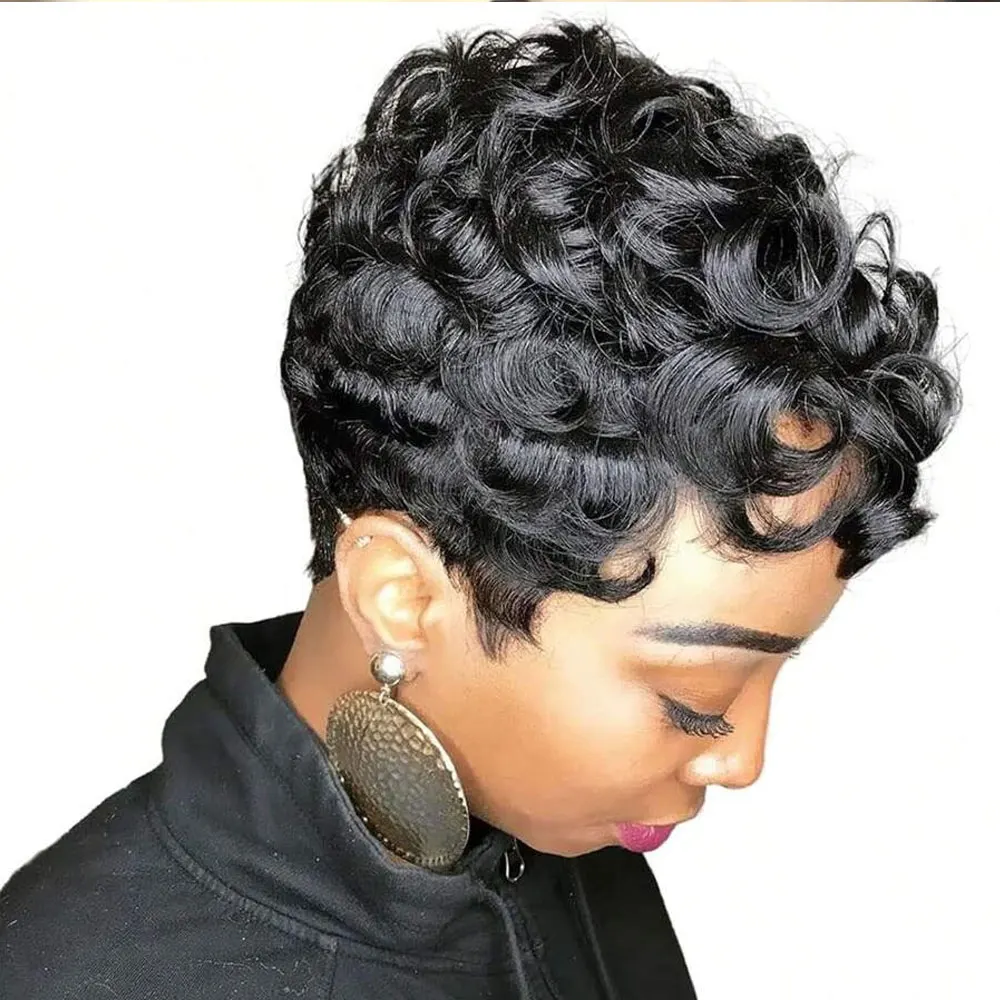 الطبيعية مجعد قصيرة عابث قطع الباروكات للنساء السود شعر الإنسان الأفرو عابث شعر مستعار أسود اللون شعر مستعار قصير للنساء السود شعر مستعار قصير