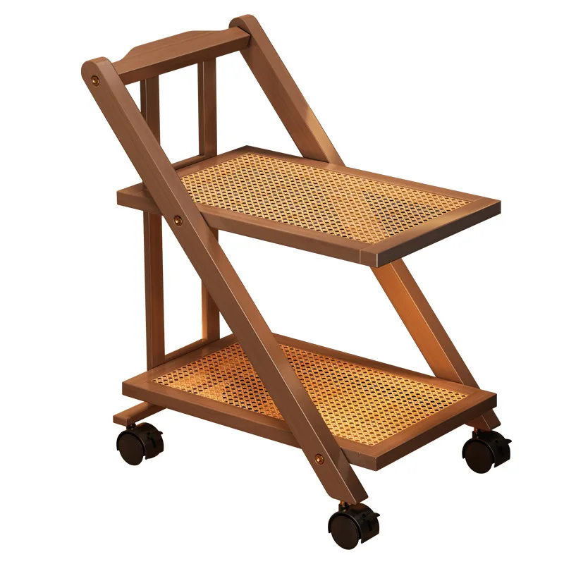 Foldable Bedside Table Storage Rack Multi-Layer Coffee Table Storage Sofa Bookcase Floor-Standing Bedroom Snacks Push Cart