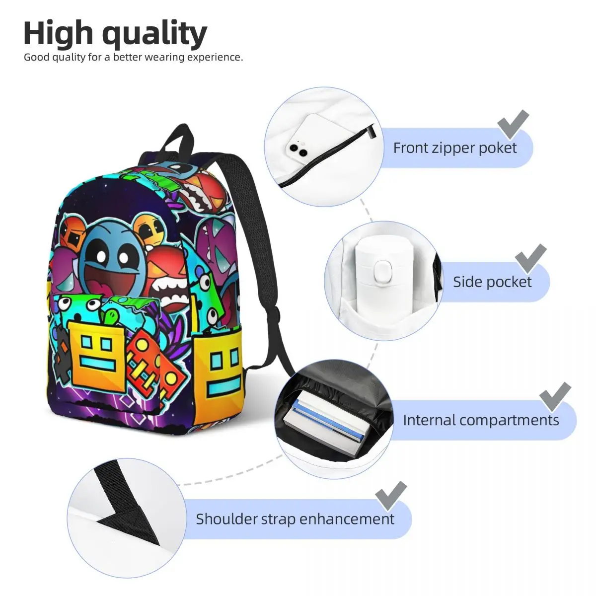 Geometry Cube Gaming Dash for Teens Student School Bookbag Daypack Middle High College Gift