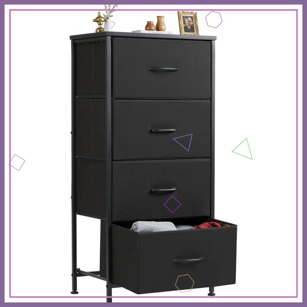 

Modern Nightstand with 4 Fabric Drawers, Wooden Top Bedside Table for Small Bedroom, Dorm, Living Room