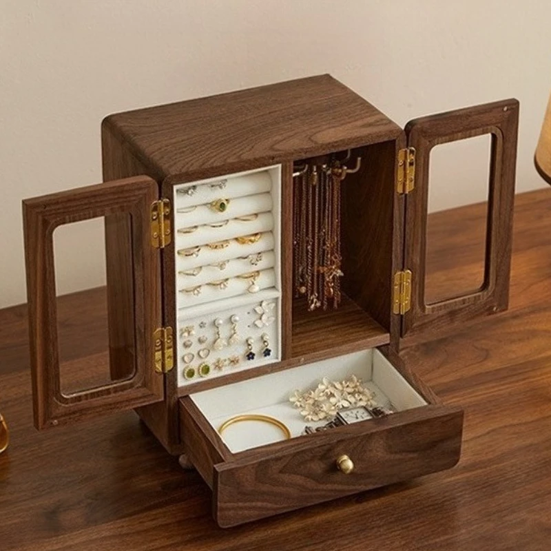 

Walnut Wood Jewelry Box Large Capacity Ring Storage Boxes Necklaces Earring Bracelet Display Case Jewellery Packaging Supplies