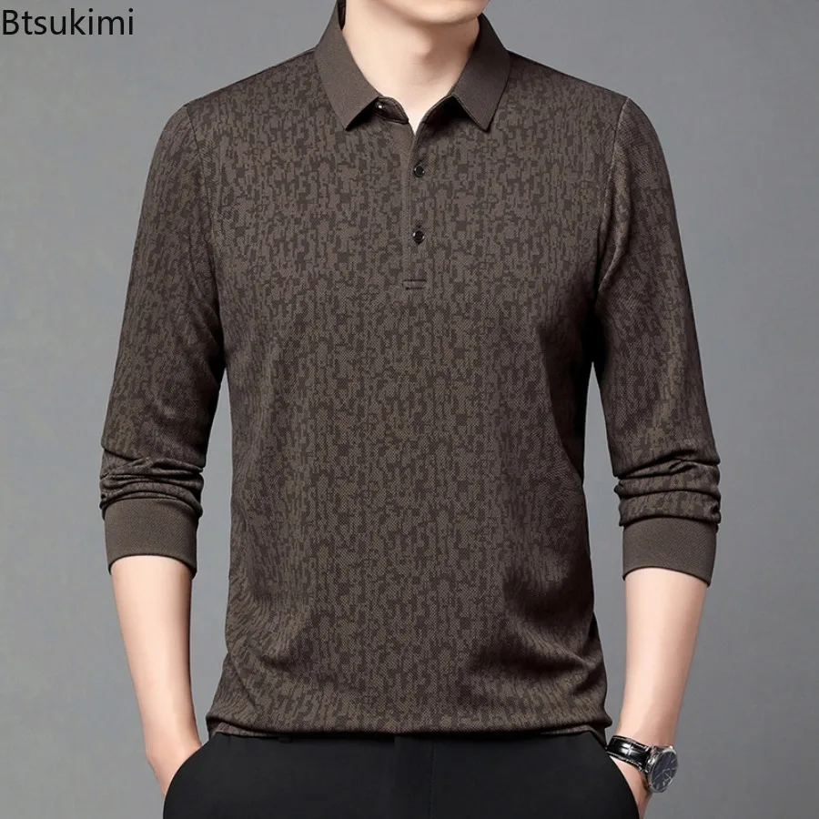 

Men's Business Casual Long Sleeved Shirt Solid Color Polo Shirt Autumn Winter Fashion Breathable Comfortable Versatile Tops Male