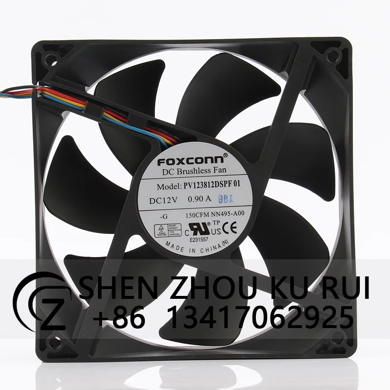 PV123812DSPF01 Case Cooling Fan for Foxconn DC12V 0.9A 120X120X38MM 12038 12CM DELL Connector Industrial Centrifugal