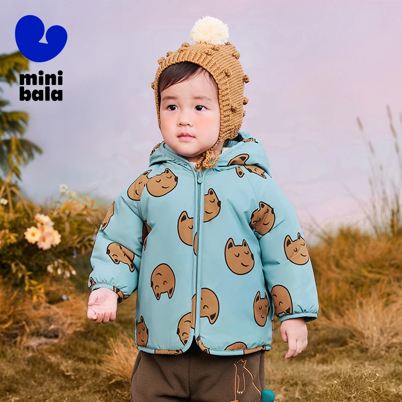 Mini Bala Waterproof and Oil-Resistant Outerwear for Boys and Girls 2024 Winter New Baby Warm Fleece-Lined Thick Cotton Clothing