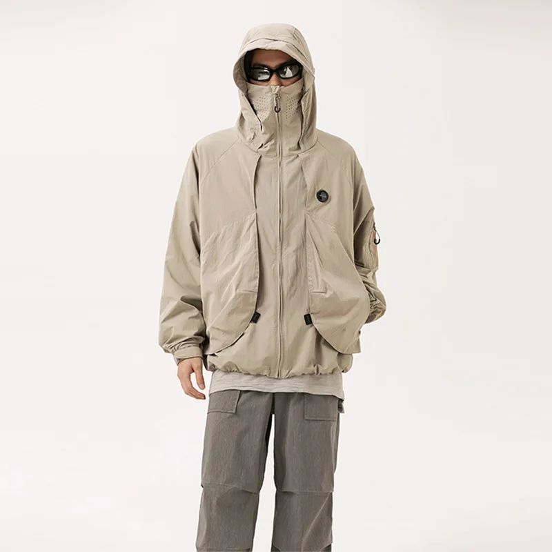 Women Outdoor Functional Sunscreen Sport Loose Casual Lightweight Breathable Quick Dry Techwear Hooded Cargo Jacket Men Coat