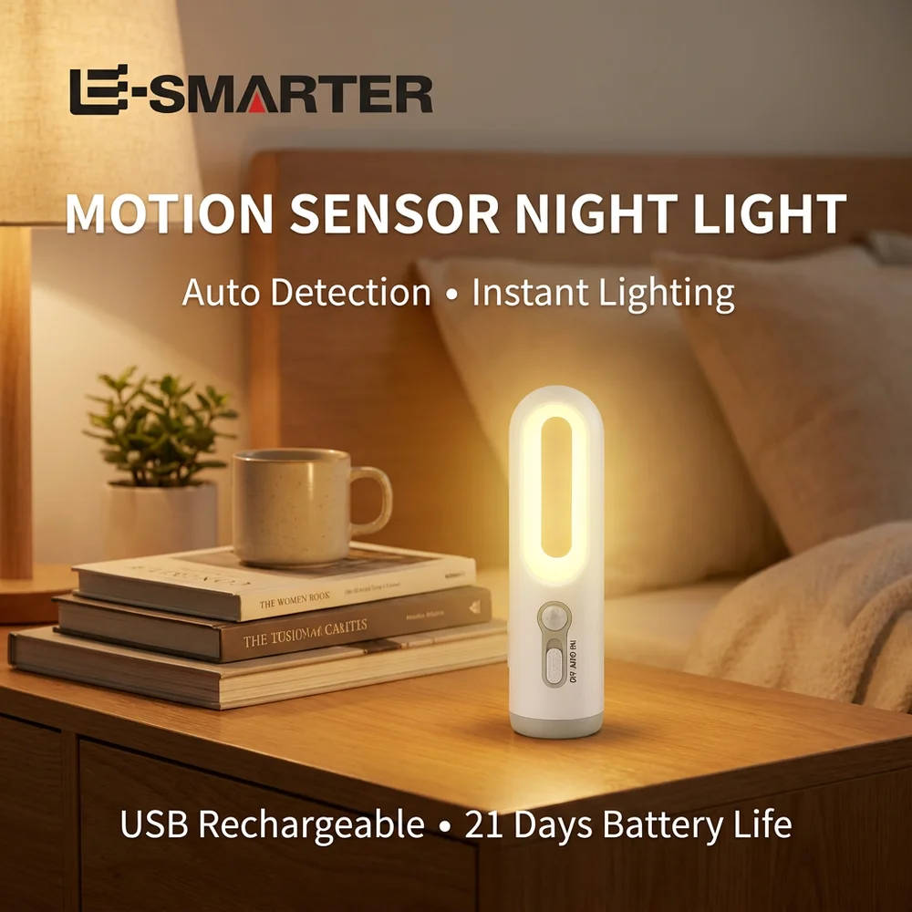 2 In1 Portable Flashlight Motion Sensor Night Light for Bedroom Bathroom Reading Camping Baby Feeding Eye Care Bedside Warm Lamp