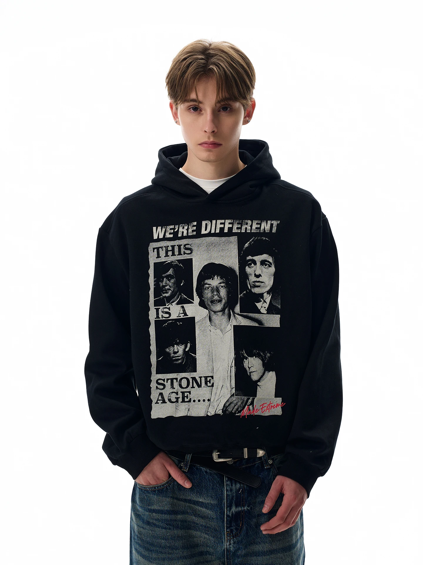 

Худи в американском ретро-стиле с принтом, свободного кроя, с широким капюшоном, модный, из смесового хлопка и полиэстера, с длинными рукавами