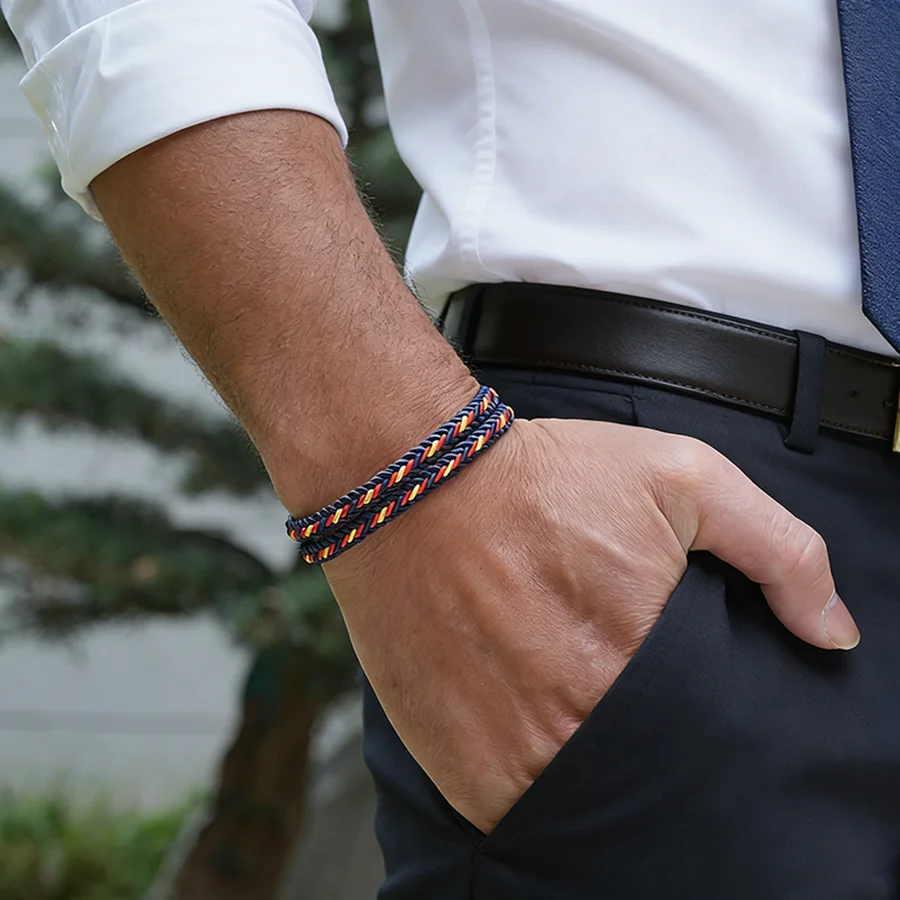 Retro Ethnic Fabric Bilayer Bracelet Men Magnetic Clasp Handmade Braided Tibetan Wish Braslet Leisure Camping Homme Gift Jewelry