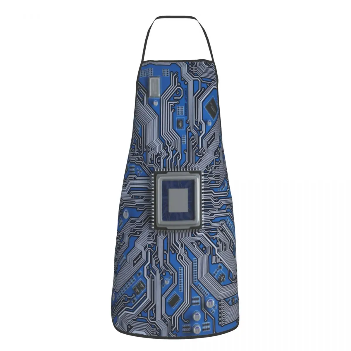 Computer Chip Geometric Circuit Apron Women Men Unisex Bib Science Hacker Programmer Cooking Kitchen Tablier Cuisine Chef Baking