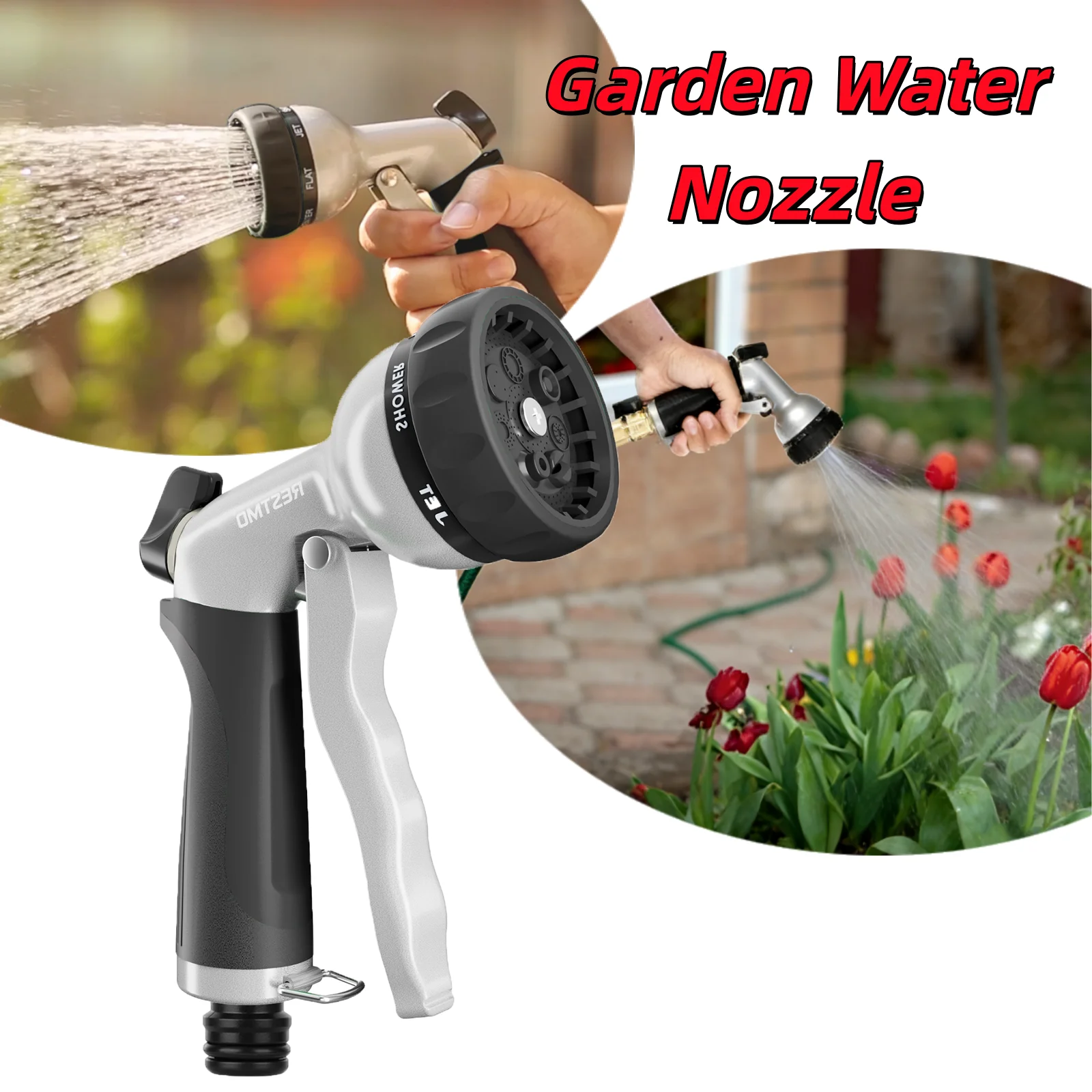 Metal Garden Hose Nozzle with 7 Spray Patterns, Lockable Trigger, Flow Control for Lawn Watering & Car Washing, Pet Bathing