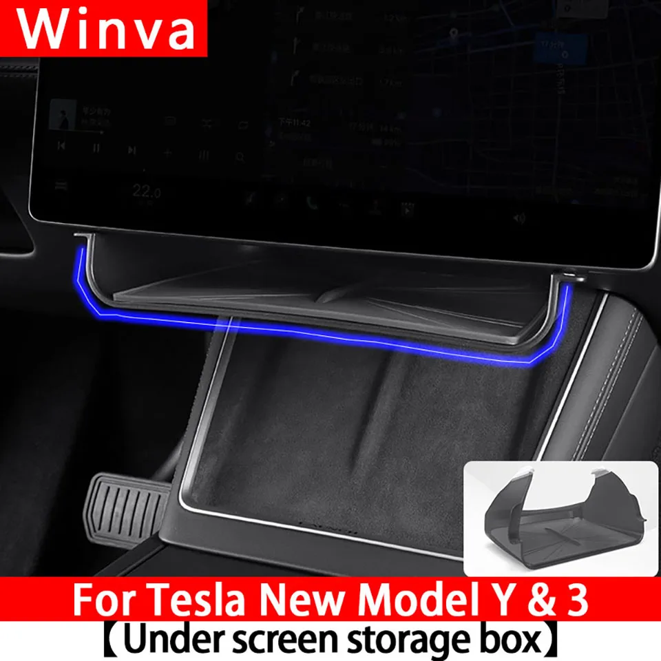 

For Tesla Model Y Juniper 2025 And Model 3 Highland 2024-2025 Hidden Storage Box Car Under-Screen Display Hanging Organizer Tray
