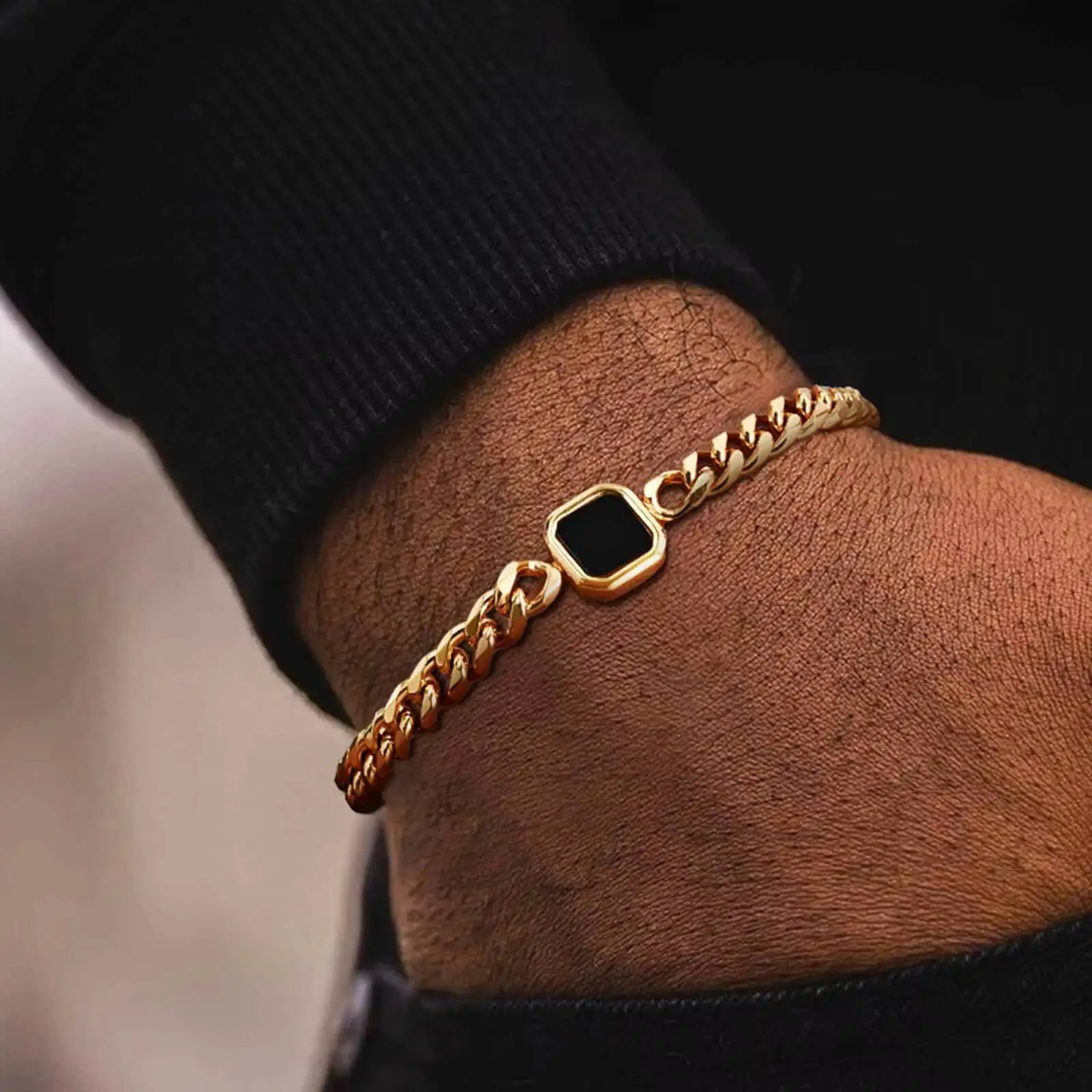 

Vnox 5mm wide adjustable men's chain bracelet, stainless steel acrylic six-sided polished jewelry for husband and son
