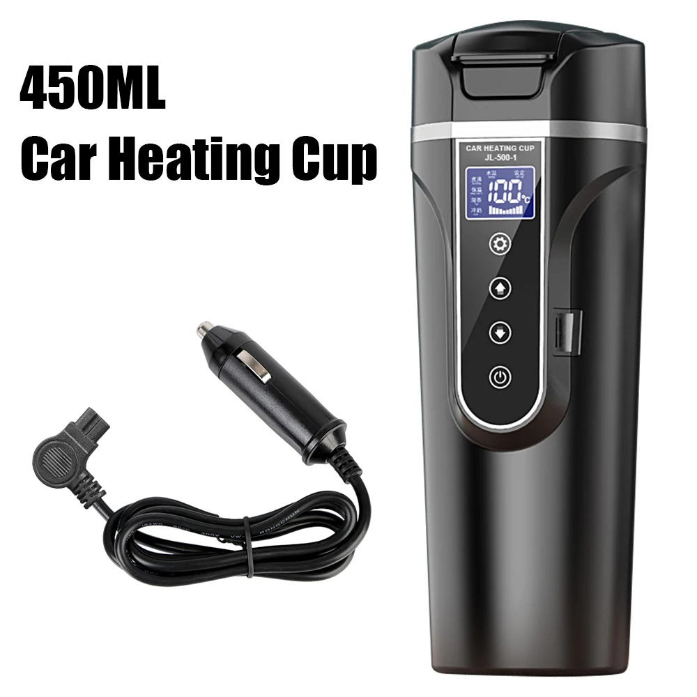 Water Warmer Bottle Heat Preservation Car Heating Cup Coffee Mug Stainless Steel 12V/24V LCD Display 450ML Electric Kettle