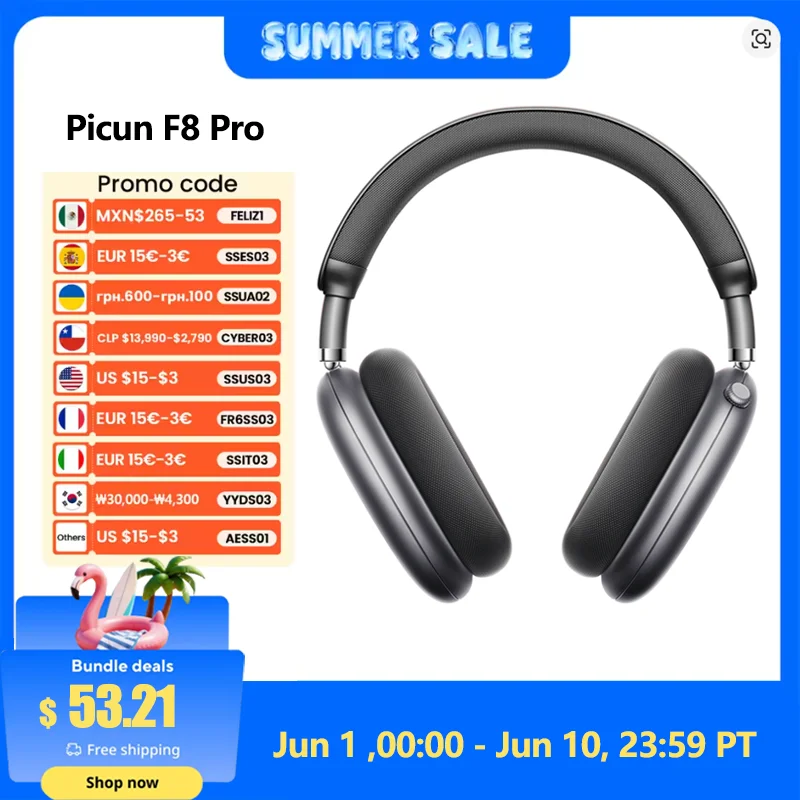 Picun F8 Pro ANC casque sans fil 3D suivi de la tête Audio spatial-52dB ANC HIFI Bluetooth casque ENC HD micro application à faible latence