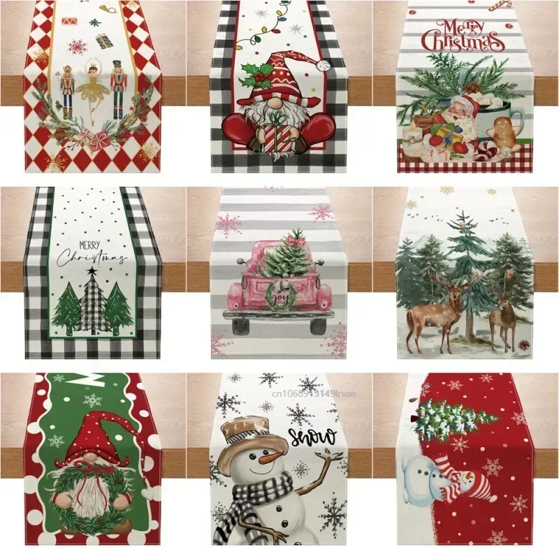 Christmas Table Runner Merry Christmas Decorations For Home 2024 Cristmas Table Flag Cover Navidad Noel Gift New year Tablecloth