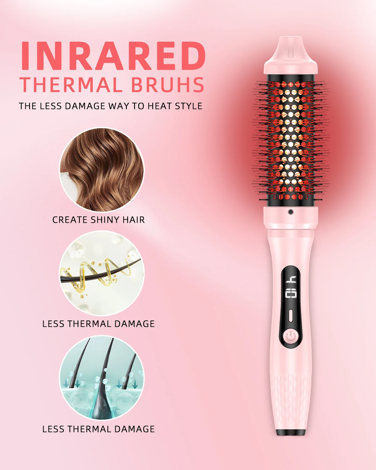 Hair Curler 1.5inch PTC Heat Round Hair Brush Curling and Straightening Crimper Hair iron Fast Ceramic Layer Curlers - view 4