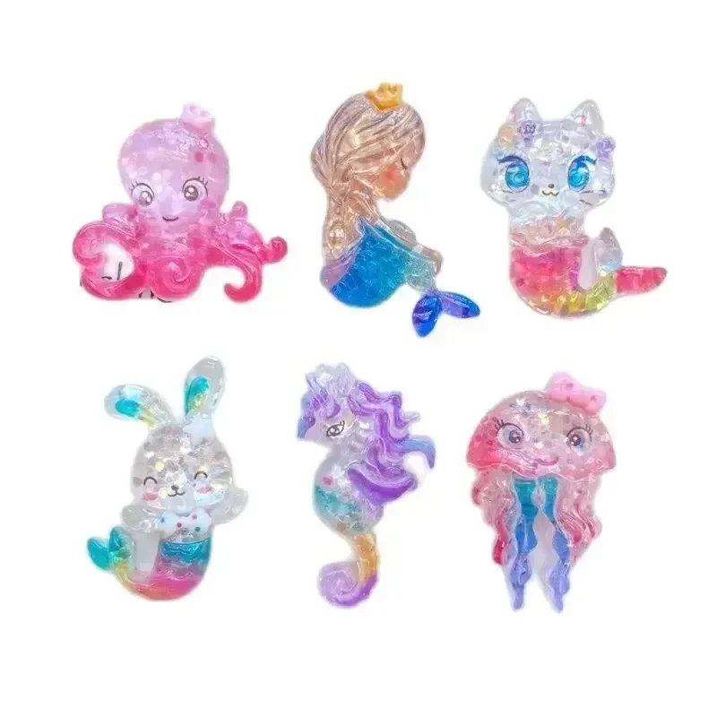 10Pcs Ocean Mermaid Resin Flatback Cabochon Figurines, Kawaii Christmas DIY Supplies for Hair Bow Scrapbook Decor