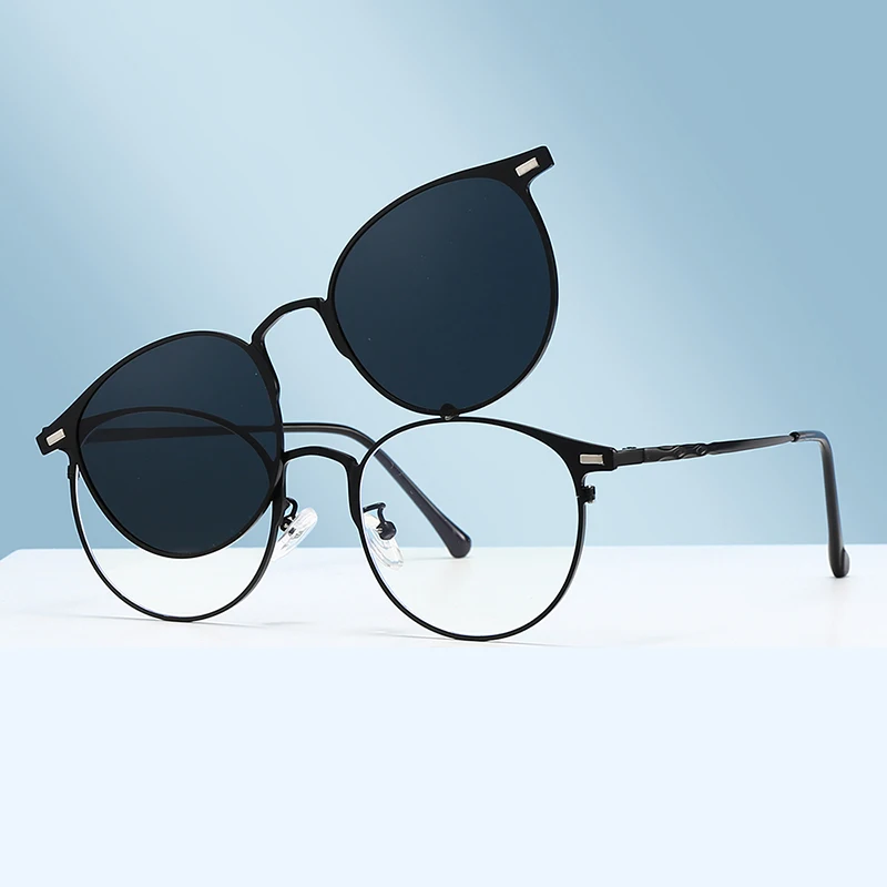 Polarized Clips 3 IN 1 Metal Oval Frame Men Sunglasses Suit Magnetite Separating Anti Blue Light Glasses UV400 Eyewear