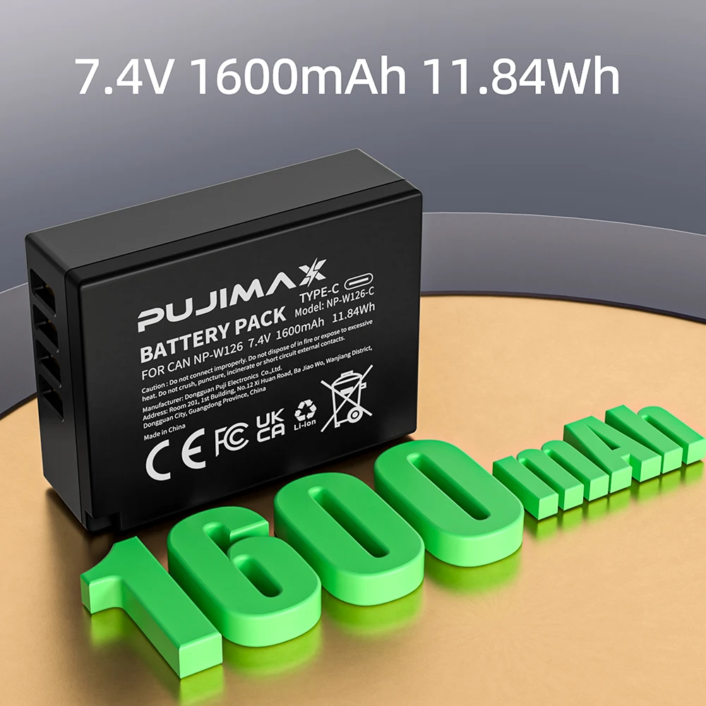 PUJIMAX NP-W126 NP-W126S NP W126 Battery with USB-C Charging for Fujifilm XT30II XM5 X100VI X100V XS10 XT30 XT20 XE4 A5 Cameras