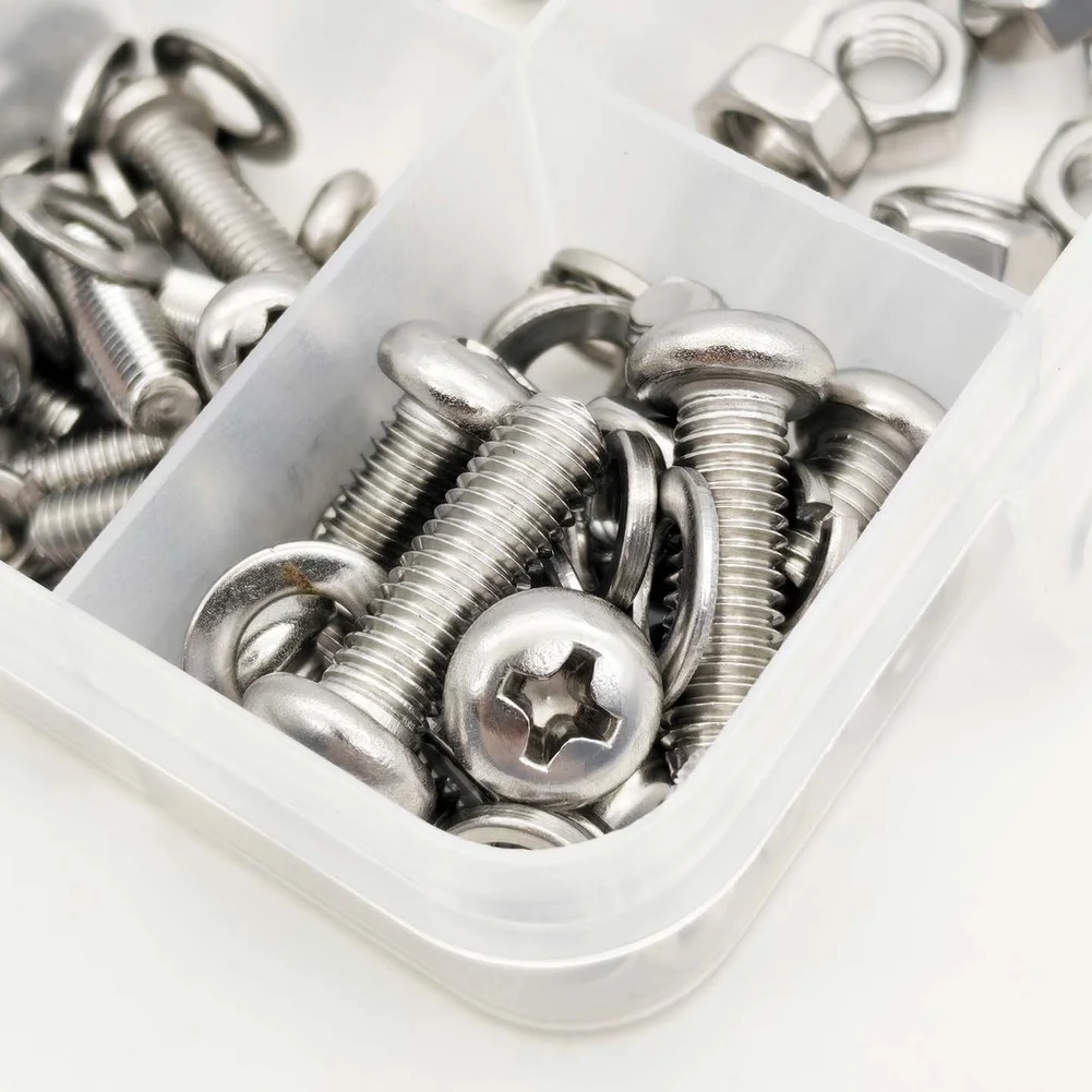 Screwdriver 304 Stainless Fasteners Silver Stainless Steel Screw Set Rust Resistant Material Portable Storage Case