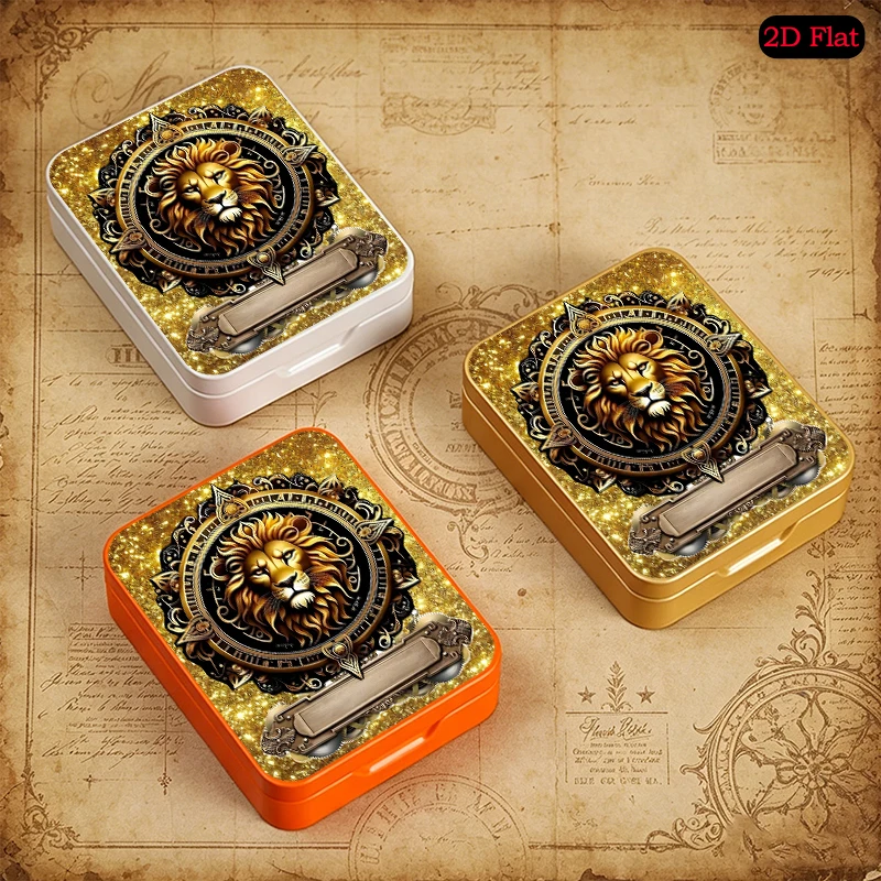 Golden Lion Emblem Theme Pocket Portable UV Printed Tin Box, Flip Top Custom Photo Tinplate Box, Anti-rust Mini Metal Tin Box