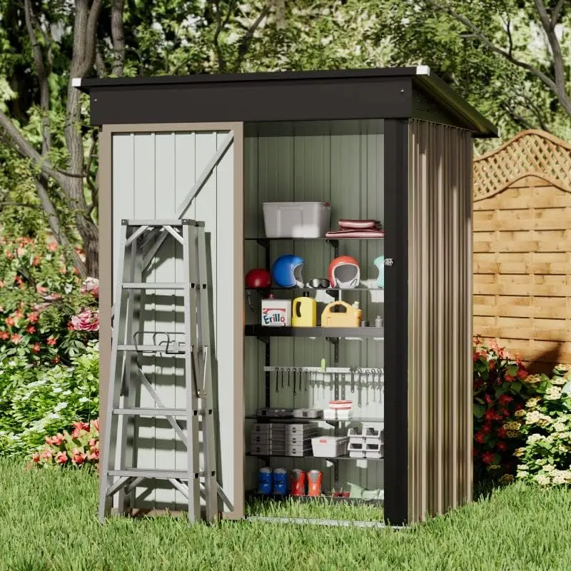 

Outdoor Storage Shed 5X3 FT Small Outside Sheds Waterproof Outdoor Storage Cabinet & Lock for Backyard Patio Lawn (Brown)