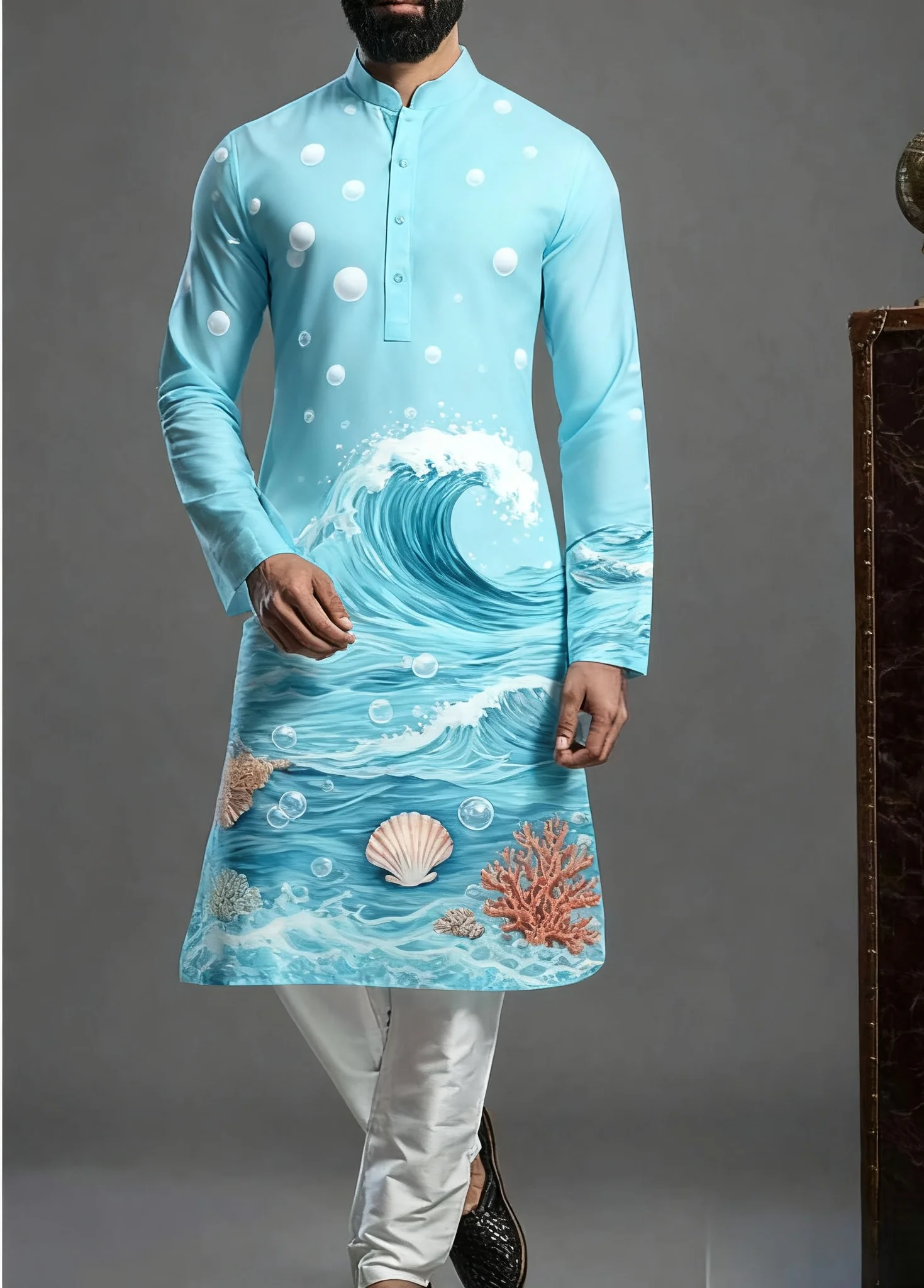 Kurt men's printed pattern kurta vardha fashionable casual fit regular robe suitable for all occasions2026