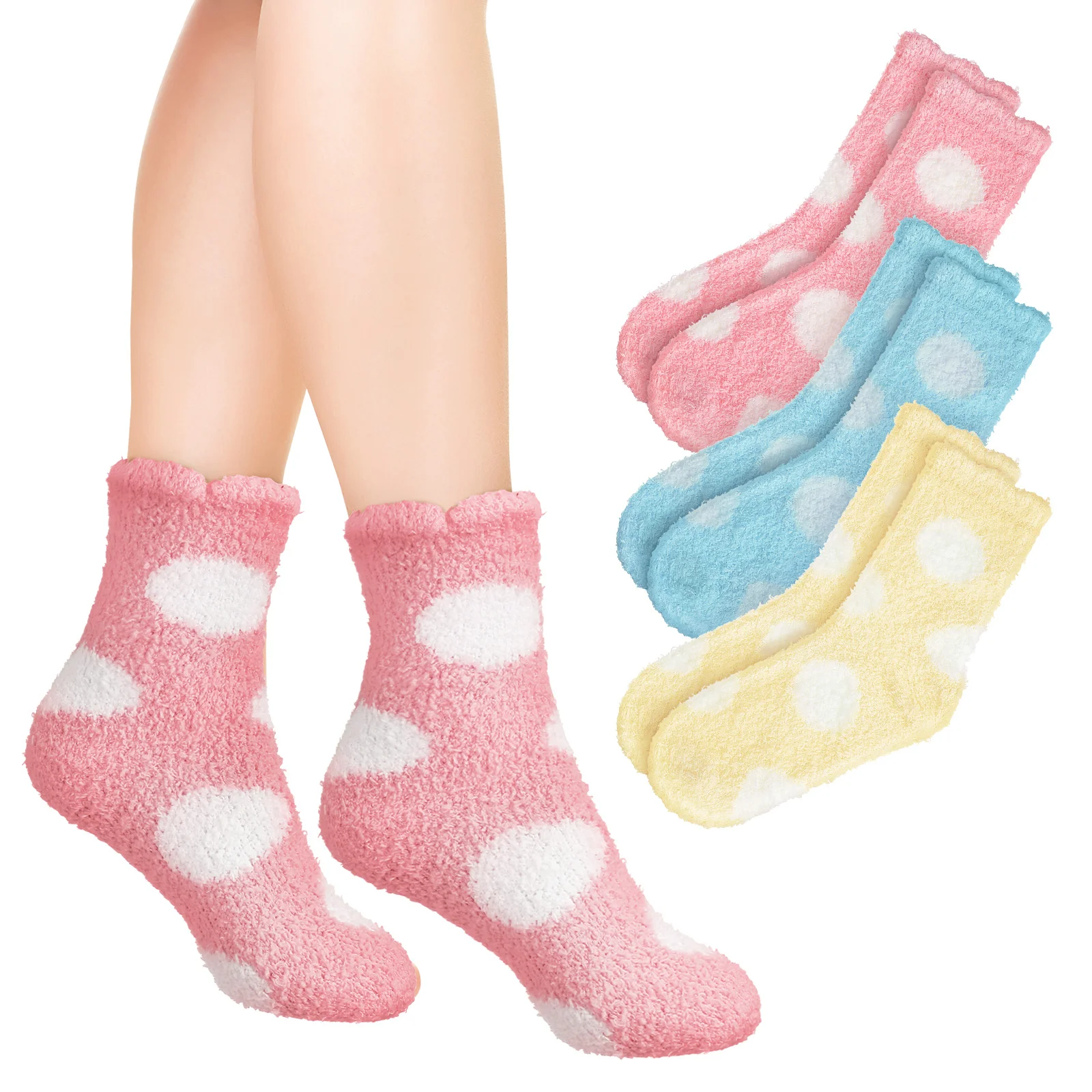 3 Pairs Coral Fleece Socks Girls Fuzzy Sleep for Women Fluffy Adult Slippers Comfy Pool Winter Cute Trendy