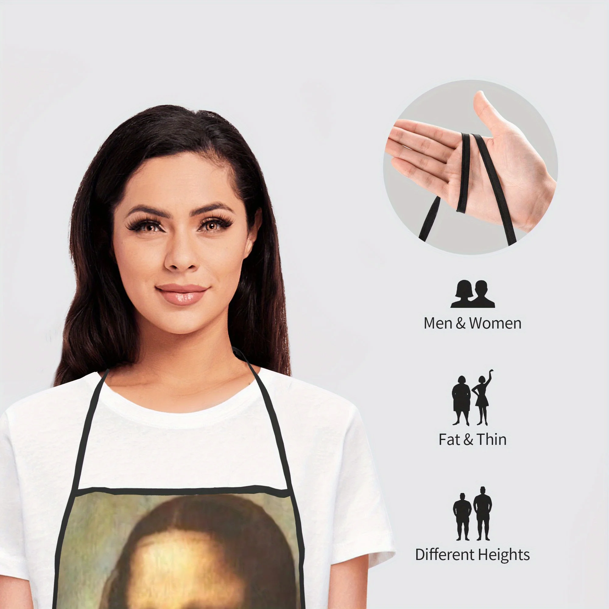 Humorous Muscular Mona Lisa Vintage Artwork Printed Oilproof Apron Men Women Cooking Barbecue Baker Funny Art Surprise Gift