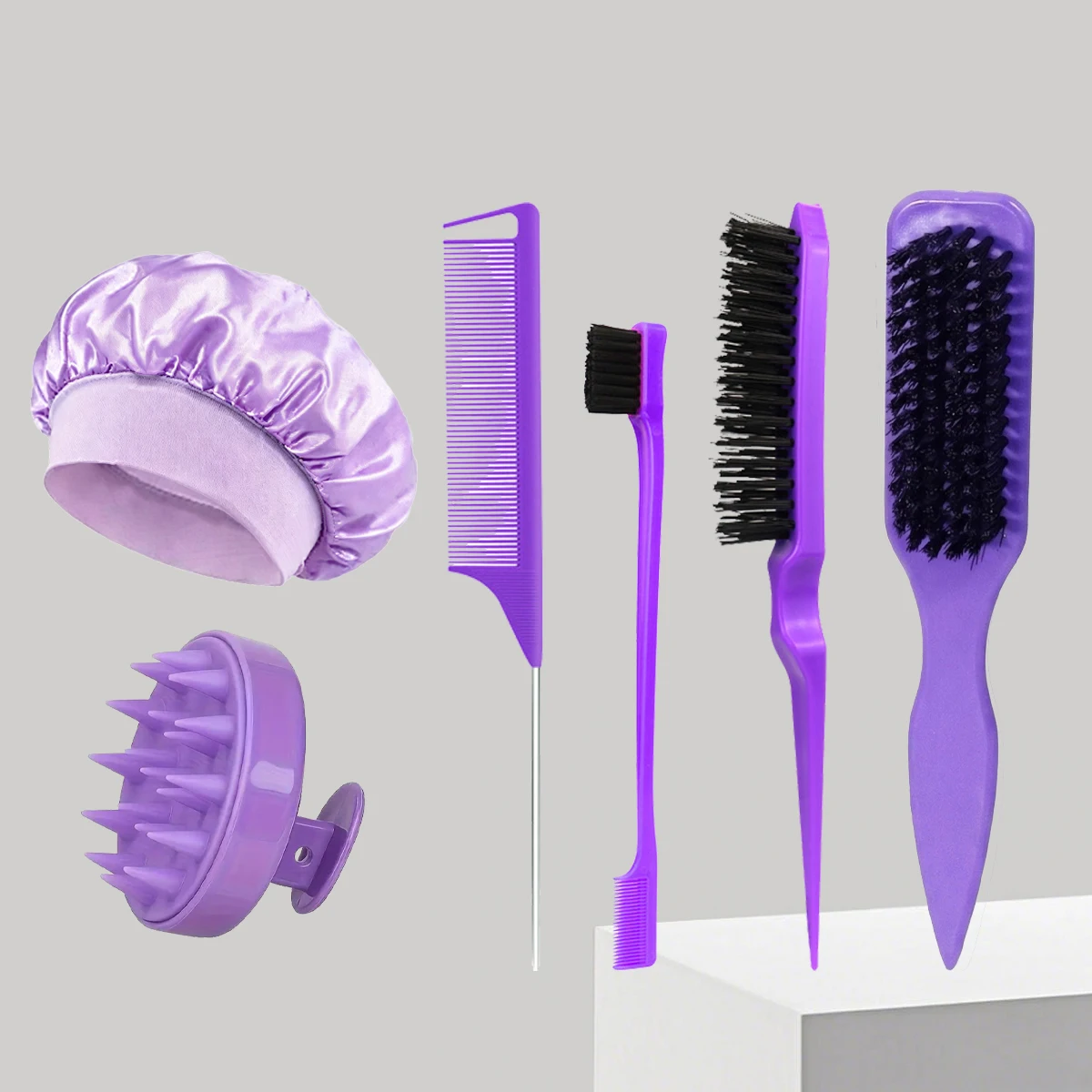 6pcs hair styling tool set - scalp massage shampoo brush, beauty satin hair cap, hair salon tools, special for real hair wigs view 5