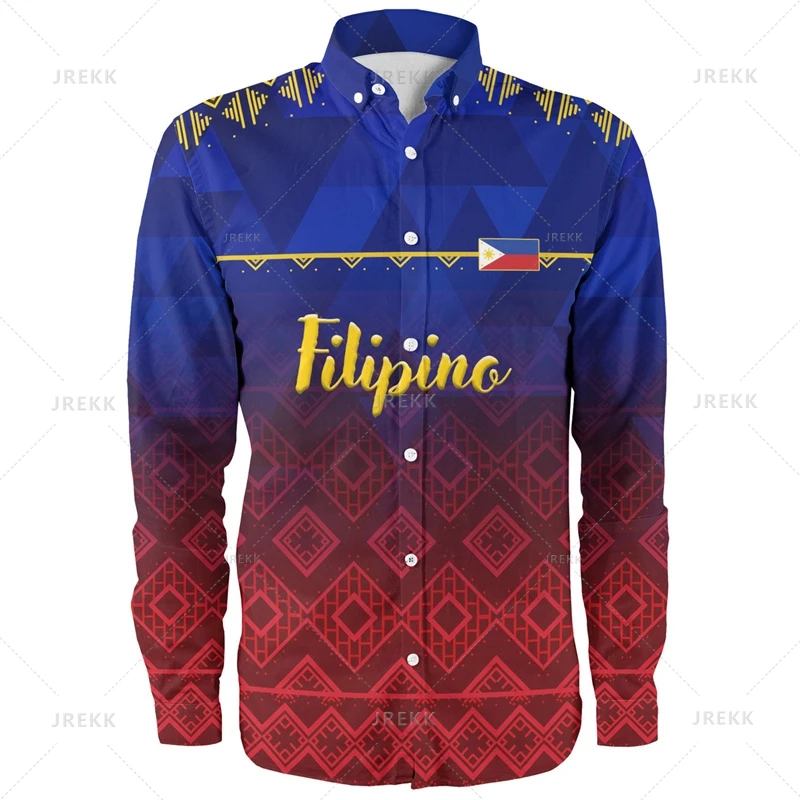 Small Size Vintage 3D Print Proud To Be Philippines Long Sleeve Shirts Mens Philippines Tribal Patterns Graphic Shirts & Blouses