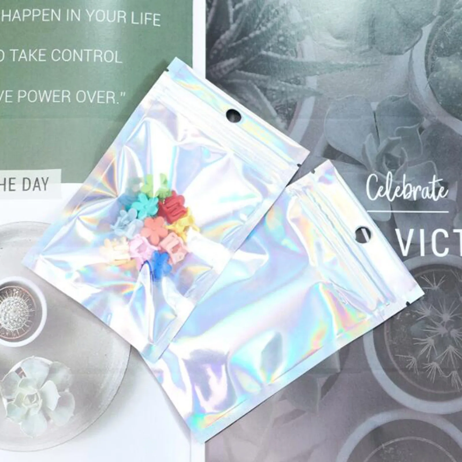 100 PC Resealable Smell Proof Bags Ziplock Bags Flash Aluminum
