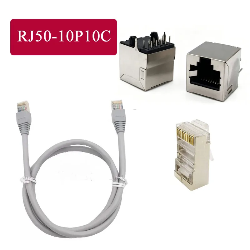 RJ50 Connector Extension Cable RJ50 Network Port Socket 10P10C Female Socket with Shield PCB Vertical Insertion 180 Degrees