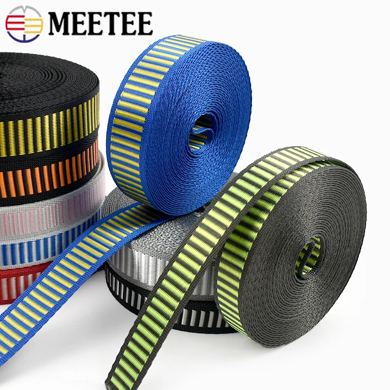 

10M Meetee 15/20mm Colorful Stripe Webbing Tape Nylon Handmade Garment Decor Ribbon Band Helmet Safety Bias Binding Accessories