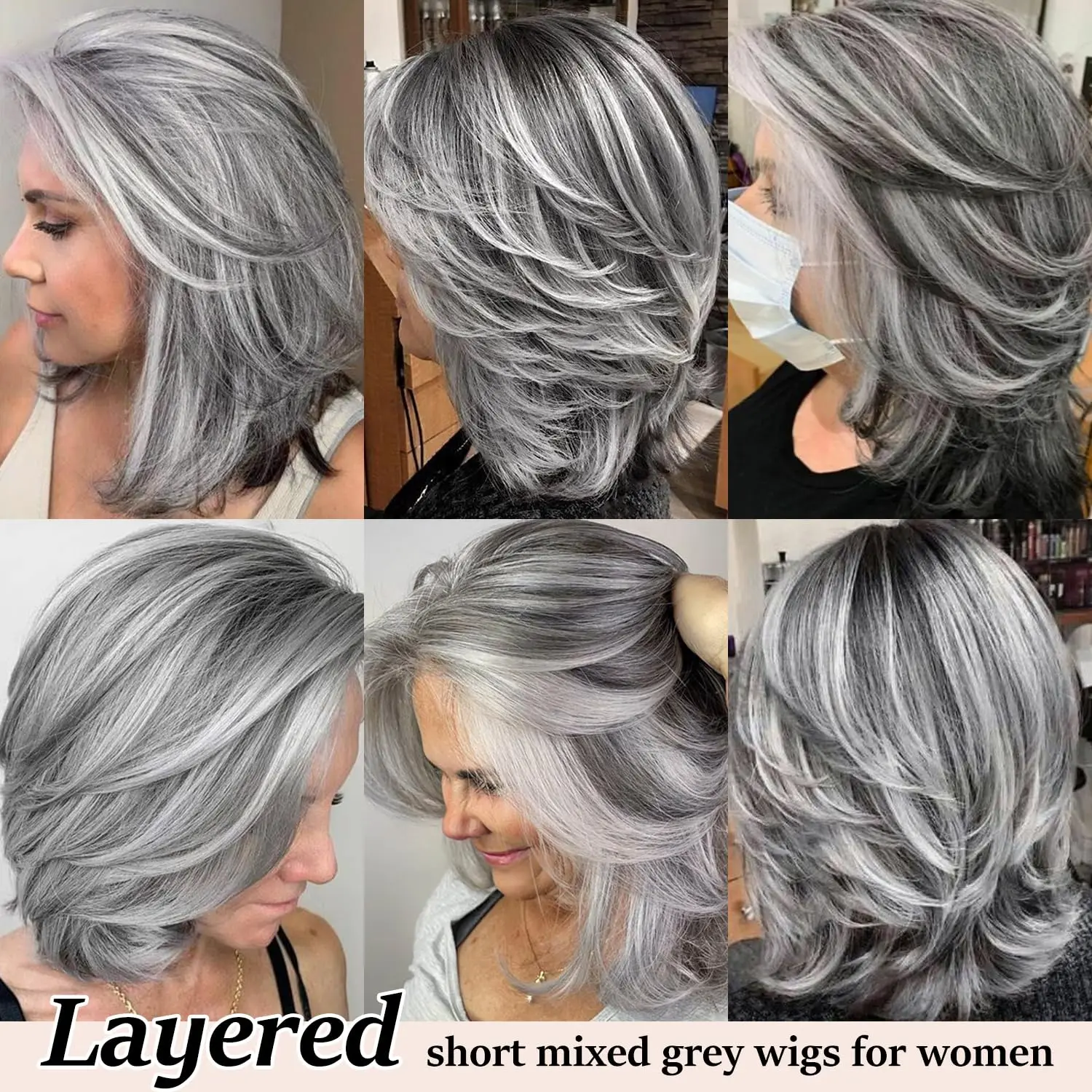 Synthetische zilvergrijze golvende korte pruik, 12 inch schouderlengte, vezel op hoge temperatuur, 150% dichtheid geschikte pruiken voor vrouwen