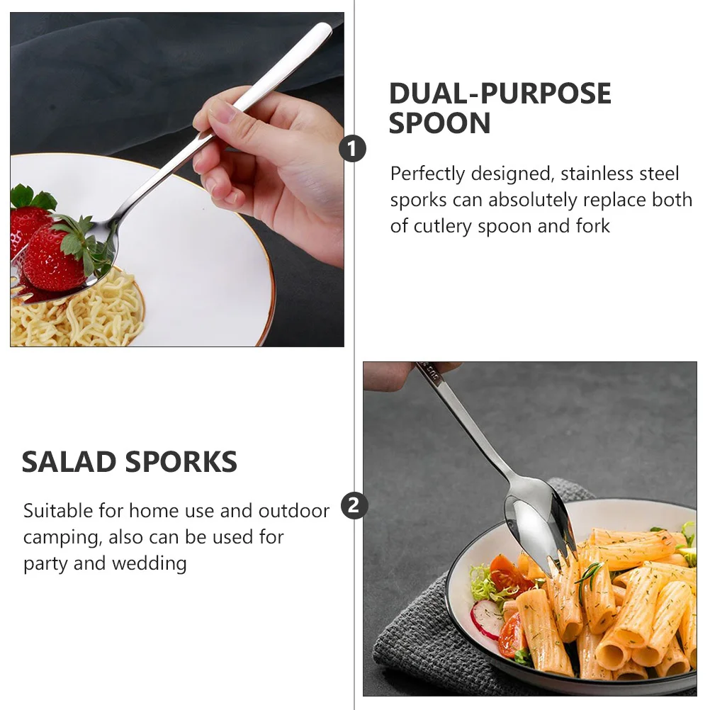 

6Pcs Stainless Steel Sporks Dual-Purpose Spoon Salad Dessert Forks Outdoor Use Picnic Tools Salad Sporks