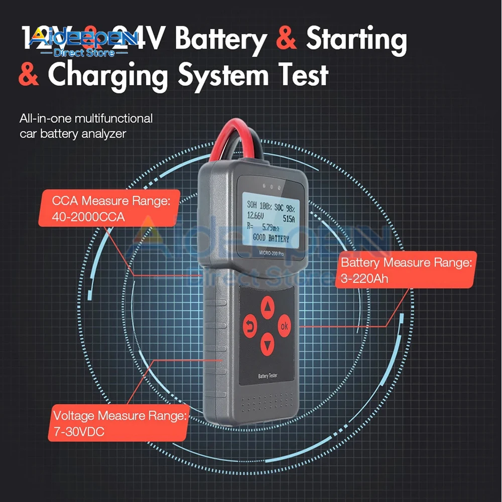 Micro 200 Pro 12V/24V Battery Capacity Tester Car Battery Tester For Garage workshop Auto Tools Mechanical